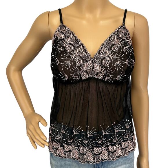 Cacique Lane Bryant Embroidered 2 Piece Babydoll Cami Set Black 1X/2X Plus Size - Picture 3 of 14